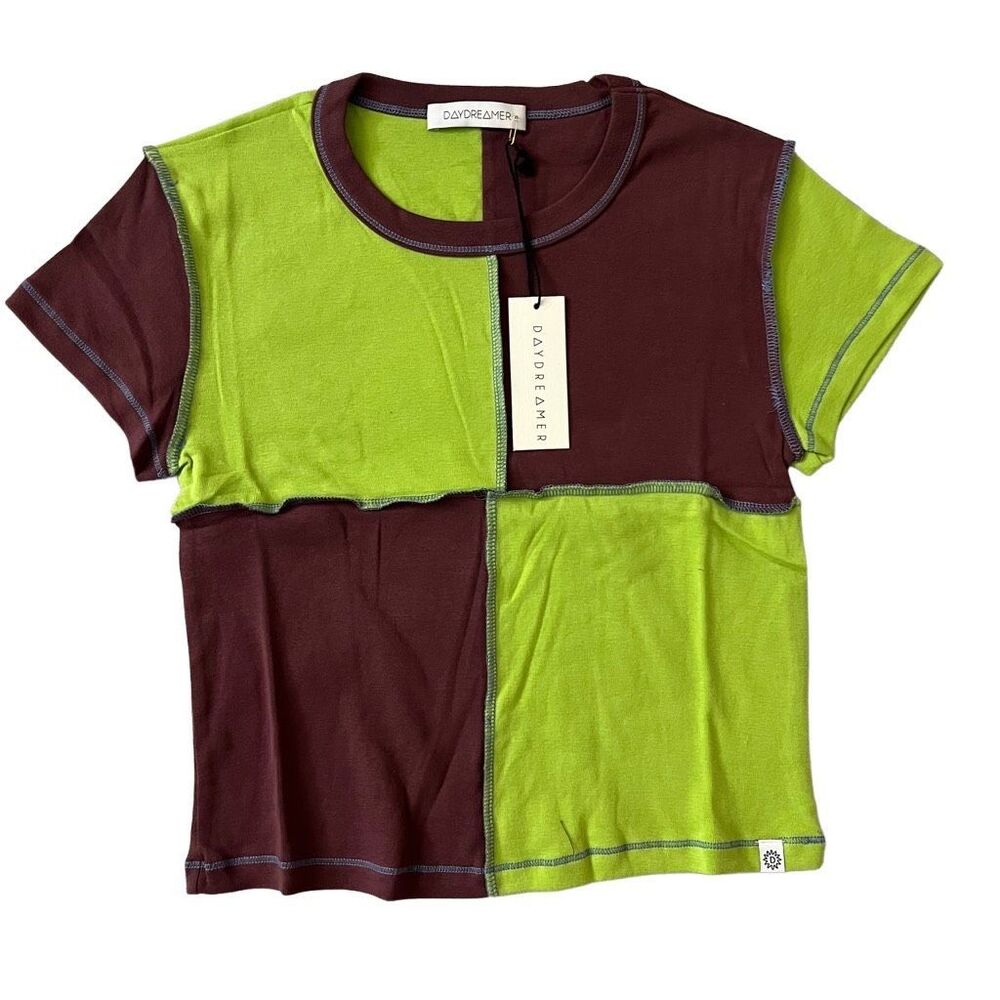 NWT Daydreamer Patch color block tee Green Purple XS